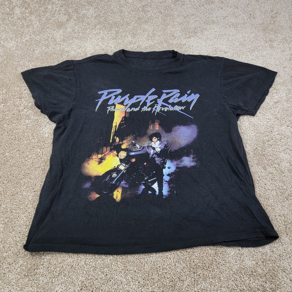 Prince Purple Rain Women's Size Large T-Shirt Graphic Tee Band Music Black
